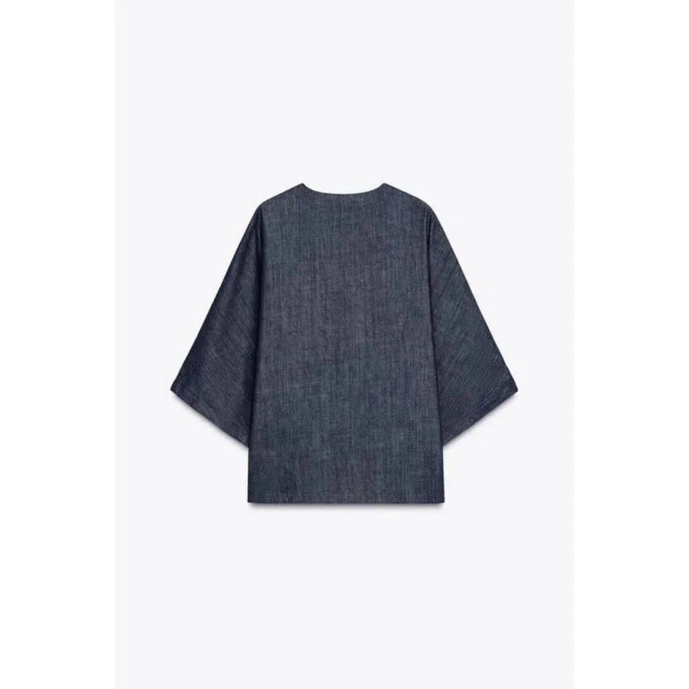 ZARA WOMAN COLLECTION RELAXED DENIM SHIRT - Picture 8 of 9